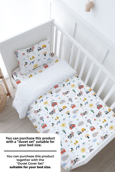 Tuğba Kuğu Seria Iconic - Set cearșaf pentru copii cu model animale de fermă