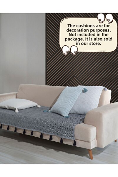 Lux Touch Black Lavi Pompom Seat Cover - 115 x 200 cm Sofa Duvan, Tufted Shawl Armchair Cover