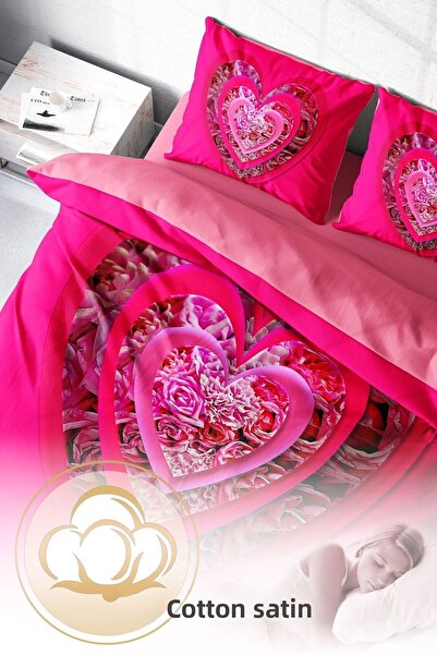 PerlaSera Duvet Cover Set - Double, Tightly Woven, Cotton Satin, 3D Custom Design, Rose Valentine