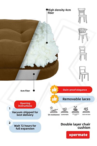 XPERMATE Double Layer Chair Cushion Zippered Washable Cover Lace up Water and Oil Repellent 42X42X8 Brown