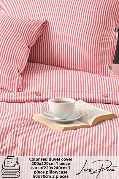 Larispera طقم غطاء لحاف مخطط من القطن بأزرار كبيرة الحجم من Ranforce مقاس كينج