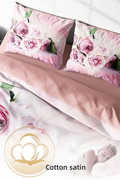 PerlaSera 3D Custom Design Softrose - Double Duvet Cover Set, Tightly Woven Cotton Satin