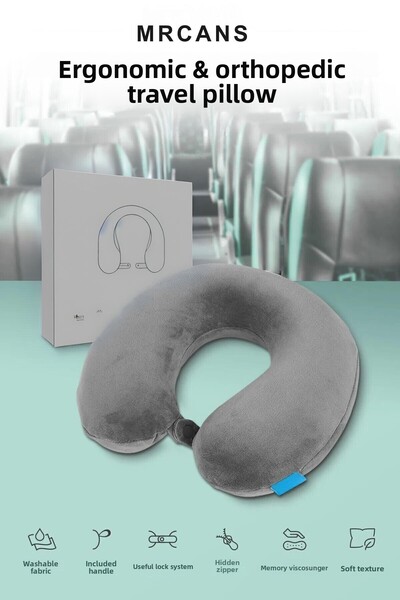 mrcans Visco Travel Pillow Ergonomic & Orthopedic Neck Pillow Visco Pillow Ne...