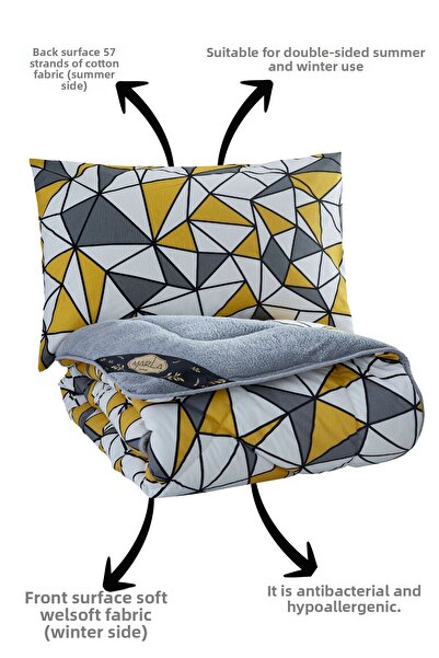 MARLA HOME Single Geometric Patterned Welsoft Quilt Set - Double Sided Blanket Fluffy Soft