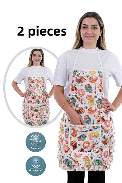 sevilya Jarse Frilly Double Pack Liquid Proof Waterproof Kitchen Apron