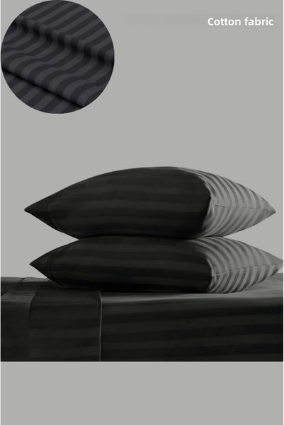 VESSİNOHOME Striped Cotton Satin Double Duvet Cover Set Black Cotton Satin
