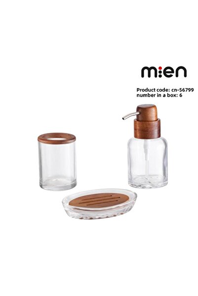 MİEN 3 Piece Mien Glass Acacia and Bathroom Set - Cn-56799
