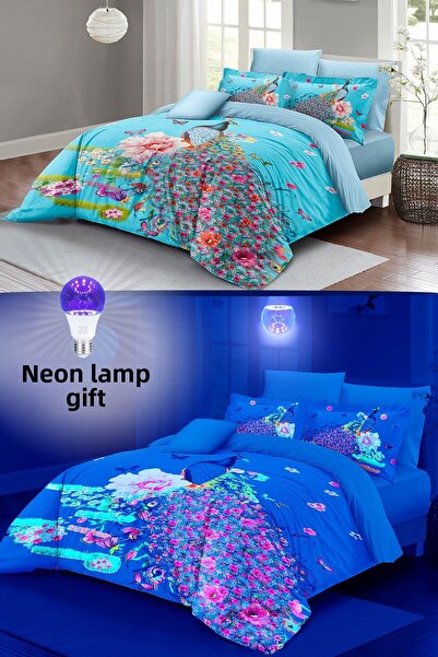 MonoHome Bedding Set - Neon, Highlighter, Elastic, Double, 100% Cotton Satin,...
