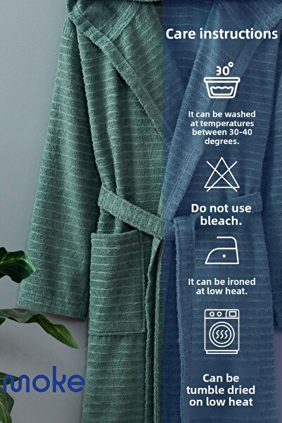 moke e ticaret Pera Green Cotton Hooded Bathrobe