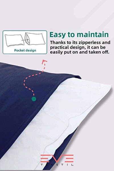 Eve Tekstil 2Pcs Ranforce Plain Cotton Antibacterial Washable Luxury Pillowcases 50X70Cm