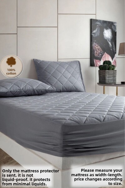 Formeya Gray 100% Cotton Quilted Fitted Bed Protector Sheet - Baby-Single-Double-Battal Bed Mattresses