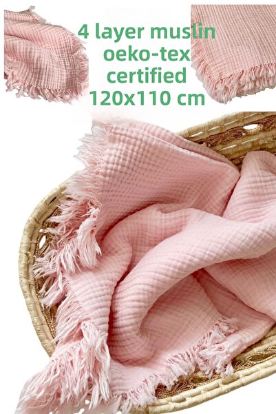 Armashine بطانية أطفال موسلين 4 طبقات باللون الوردي مقاس كبير - قطن عضوي طبيع...