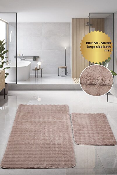 Teksev طقم سجادة حمام من قطعتين كبير الحجم بلون بني فقاعي للحمامات، قاعدة مضادة للانزلاق وقابلة للغسل