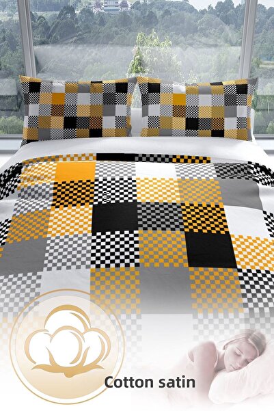 Cattleya Checkers 3d Cotton Satin Double Duvet Cover Set