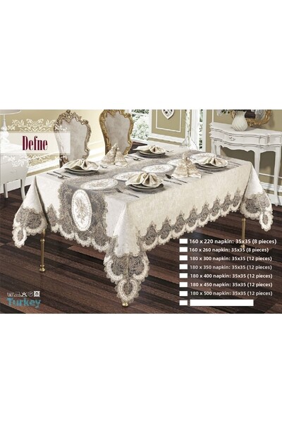 Haspen Defne 12 Napkin Velvet Fabric French Laced 25 Piece Luxury Dining Set