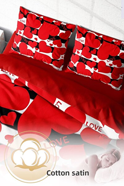 PerlaSera Set de lenjerie de pat cu design personalizat 3D - satin de bumbac țesut dens, dublu, Love II