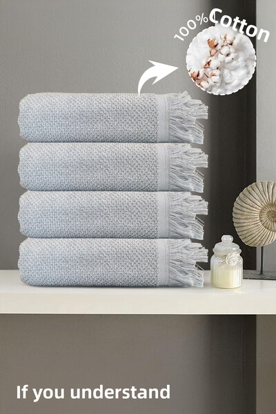 Anılsan 4 قطع من مناشف حمام جيلينا باللون الرمادي - 70 × 140 سم، 490 جرام، 100% قطن، مناشف سبا وفندق، للاستخدام اليومي