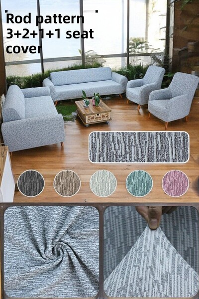 MADAME BELLA طقم أغطية وأغطية مقاعد جاكار مرنة قابلة للغسل 3-2-1-1 - نمط قضيب