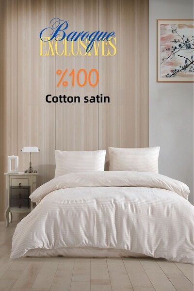 Loyal Home Baroque Ecru Striped Satin Double Duvet Cover Set
