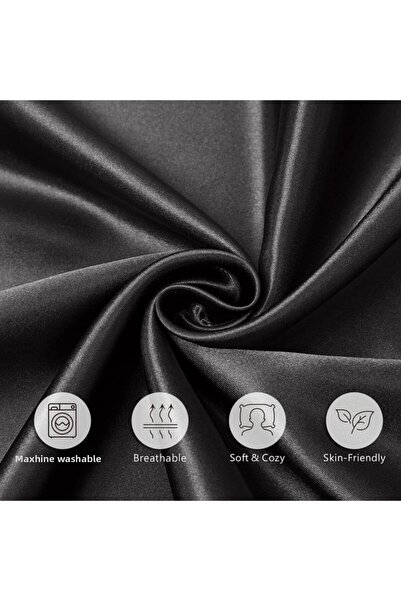 Tinybabyconcept Natural Cotton Satin Silk Textured Breathable Long Pillow Case 50X135 cm Black with Hidden Zipper