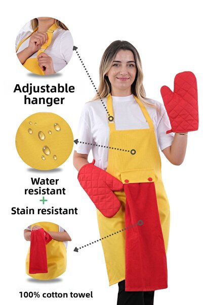 sevilya 4-Piece Star Adjustment Towel Kitchen Apron Set - 2 GLOVES