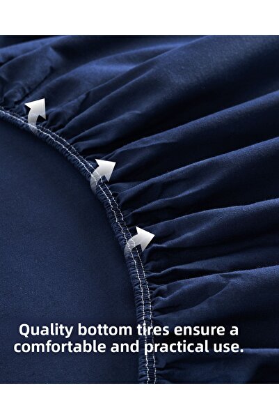 MODELHOME Ranforce Akfil Navy Blue Elastic Sheet with Pillowcase Single Double Size Fitted Sheet Set