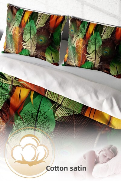 PerlaSera Design personalizat 3D Green Forest - Set cuvertură de pilota dublă, satin de bumbac țesut dens
