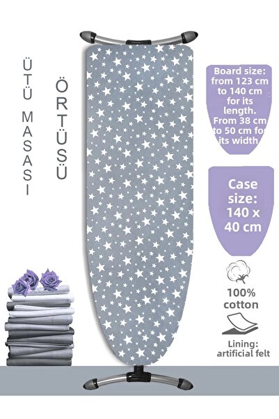 AK LALE Husă din pânză pentru masă de călcat de lux, elastică, rezistentă la căldură (STAR GREY)