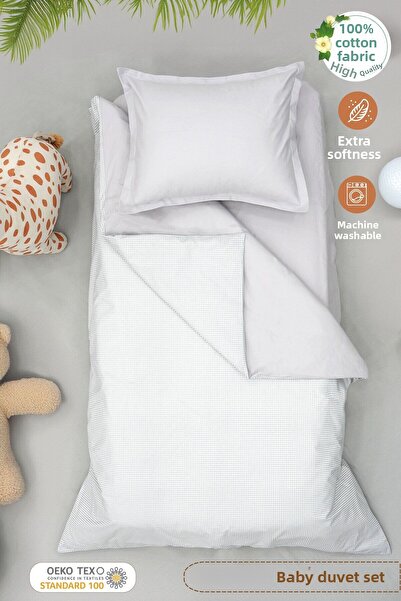 mordesign Double Sided Baby Duvet Cover Set - 100% Cotton, Gingham Series Children's Bedding Set