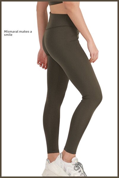 missmaral Women's Khaki High Waist Lifting Leggings Full Length Diving Knitted Fabric Casual & Comfort102101