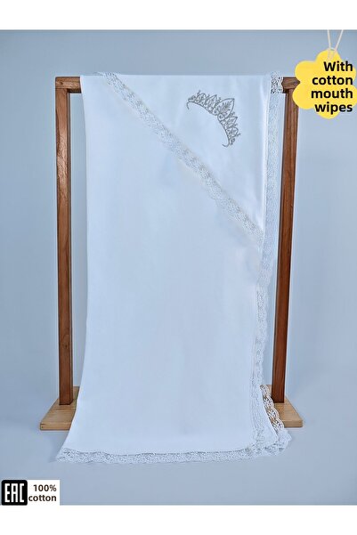 Tomuycuk Ecru 100% Cotton Baby Girl Blanket Embroidered Lace Stroller Cover Gift Newborn 90X90Cm