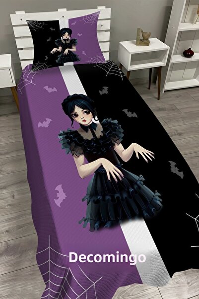dekomingo Purple Black Wednesday Addams Baby and Kids Base Pique Set