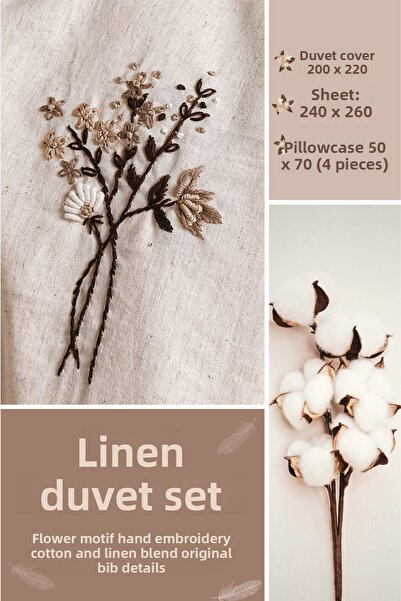 Unica Zühre Linen & Hand Embroidered Duvet Cover Set - 6 Pieces