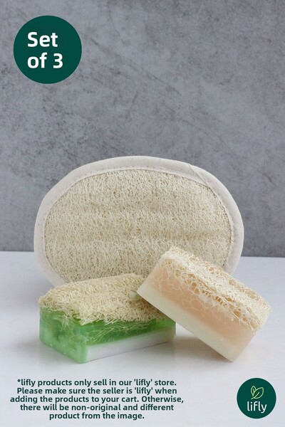 lifly ألياف اليقطين الطبيعية مستخلص الأرز - صابون مستخلص الصبار - ألياف اليقطين للوجه والجسم - مجموعة صابون ألياف اليقطين
