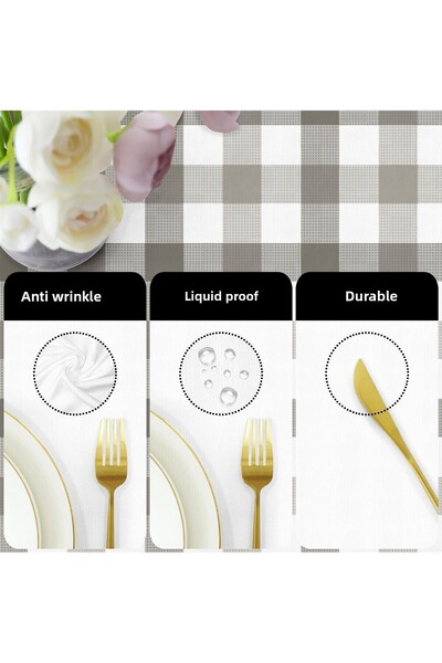 Evim Beige Plaids Liquid Proof and Stain Resistant Tablecloth