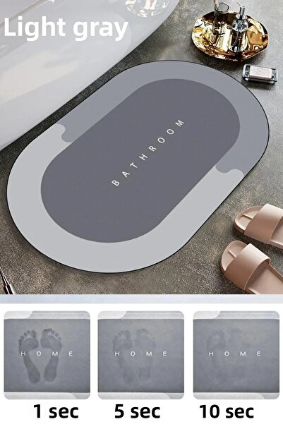 temgroup سجادة حمام بقاعدة مقاومة للانزلاق وامتصاص الماء باللون الرمادي والأسود
