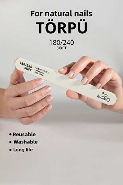 MOMO professional Prosthetic Nail Paper File, 180/240 Flat Oval White Nail File