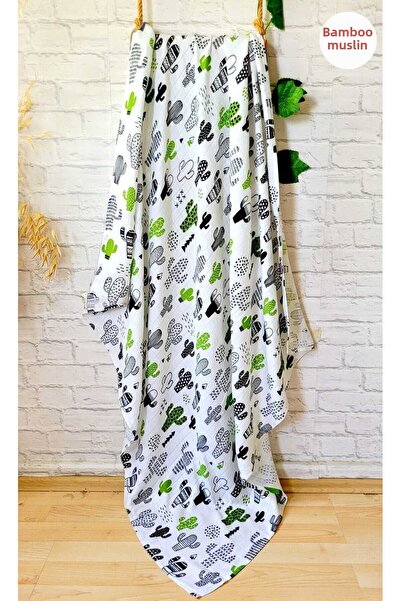 Alpar Tekstil Bamboo Muslin Cloth Cover & Blanket (USED UP TO 0-10 YEARS) 120x120cm/Cactus Pattern