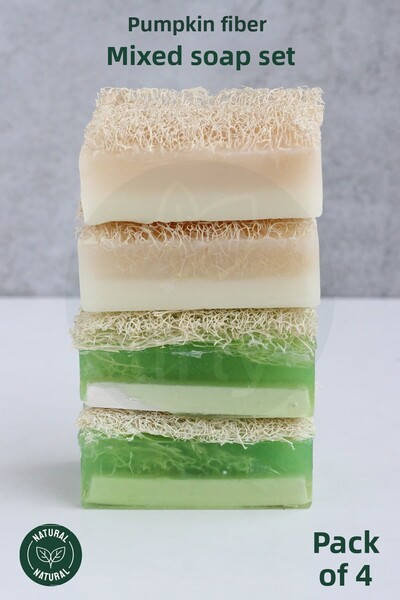 lifly مجموعة ألياف اليقطين الطبيعية بخلاصة الصبار وصابون الأرز 4 قطع - ألياف ...