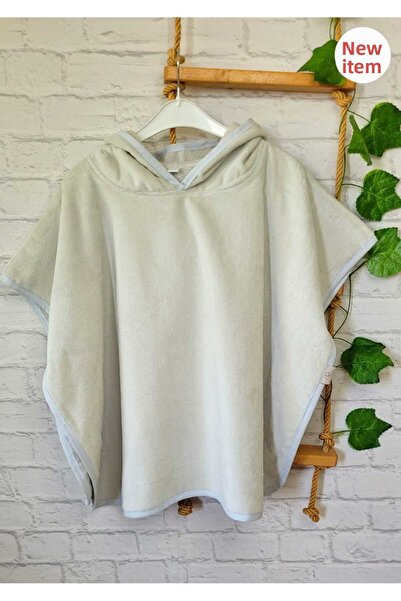 PAMUK HANIM منشفة بغطاء للرأس للأولاد والبنات - قطن، ناعم، البحر، الشاطئ، حمام السباحة، لون حجري