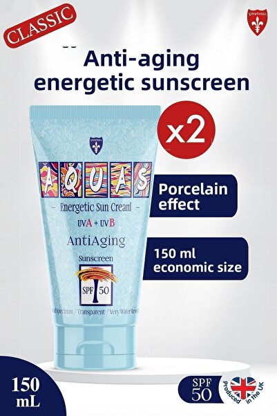 Aquas كريم الشمس الكلاسيكي المضاد للشيخوخة والنشط 150 مل، عبوة من قطعتين، ترك...