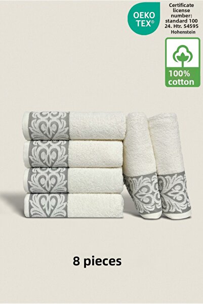 Ellaline Roma 8-Piece Hand Towel Set 100% Cotton Certified, Hand Face Kitchen Towel Dowry Laced White 40X60Cm
