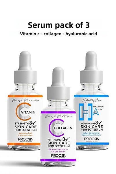 PROCSIN Triple Serum Pack (Vitamin C - Collagen - Hyaluronic Acid Serum)