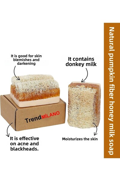 TrendMilano صابون حليب الحمار العسلي المصنوع يدويًا من ألياف اليقطين الطبيعية...