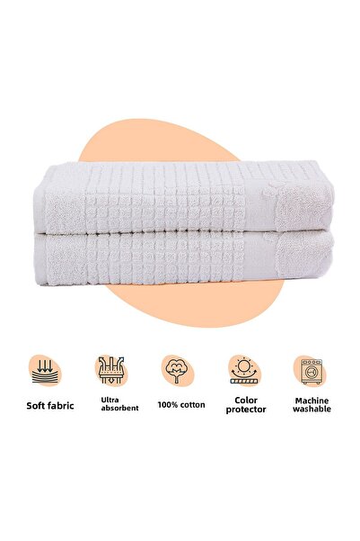 Homedius Bathroom Checkered Foot Patterned Cotton Foot Towel 50X70Cm White 2-Piece