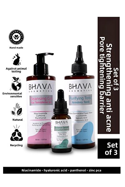 bhava cosmetics مجموعة مكونة من 3 قطع لشد المسام، وتقوية الحاجز، ومضادة لحب ا...