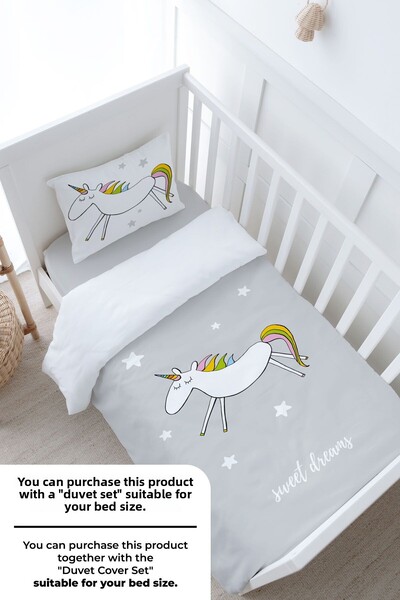 Tuğba Kuğu Baby Size Fitted Sheet Set - Pure Baby Series - Doodle Unicorn