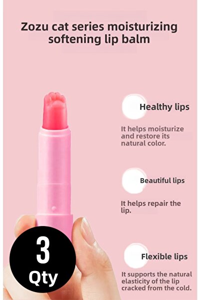 ZOZU ®   Cat Series Cherry Shine Effect Softening Lip Balm 3.2 Gr 3 Pcs (With...