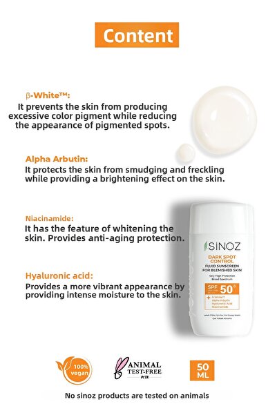 SİNOZ Spf50 Liquid Facial Sunscreen Effective Against Dark Skin Blemishes