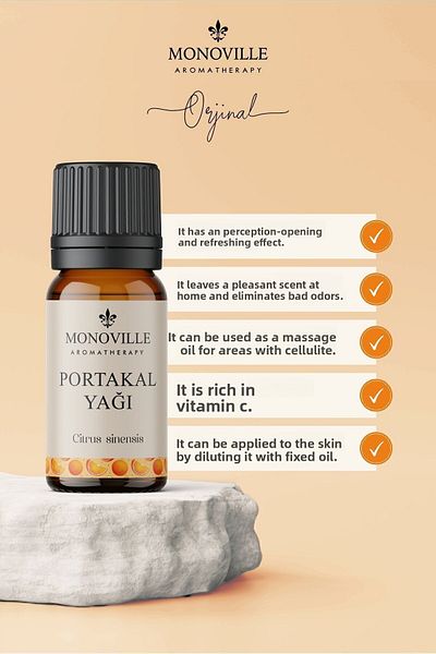 Monoville زيت البرتقال العطري - 10 مل، نقي وطبيعي 100% (زيت البرتقال الأساسي)